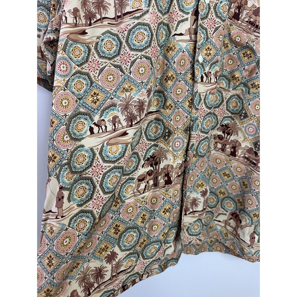 Vintage Nautica Moroccan Medallion Camel Print Button Shirt Mens Medium Resort - Picture 5 of 14